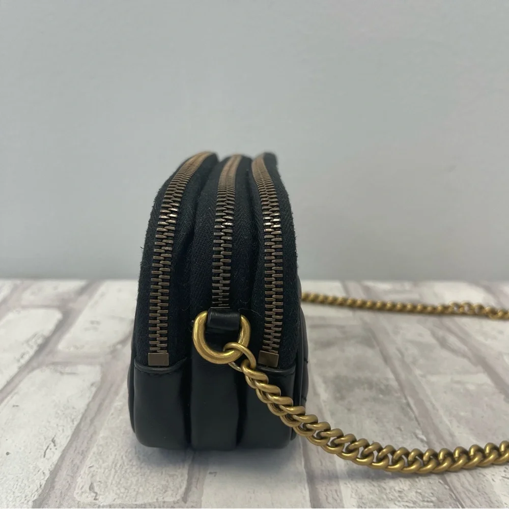 Gucci GG Marmont Triple Zip Chain Bag Matelasse Leather Mini in Black - Preowned
